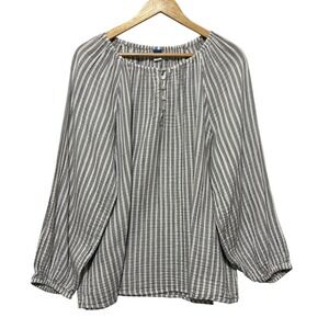 Old Navy Women Boho Tunic Top XXL Black White Gauzy Cotton Stripe Peasant Hippie
